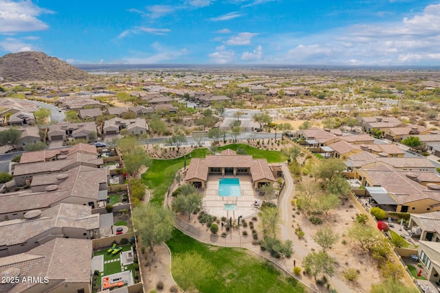 aerial view featuring a residential view and a mountain view