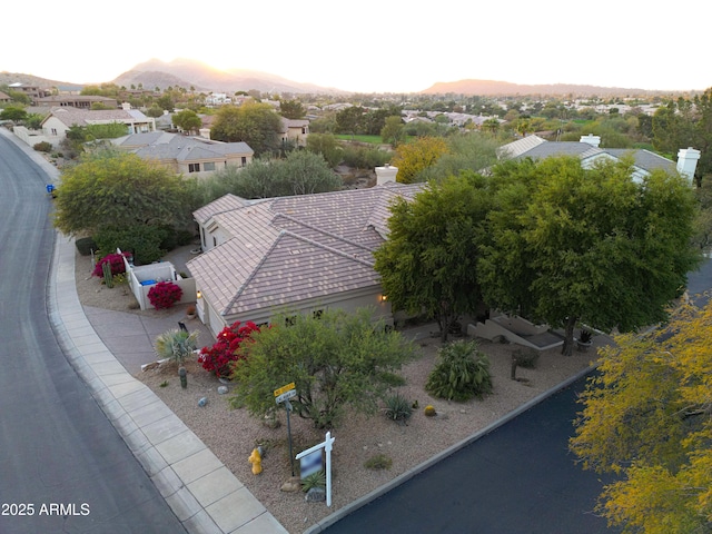 view of aerial view at dusk