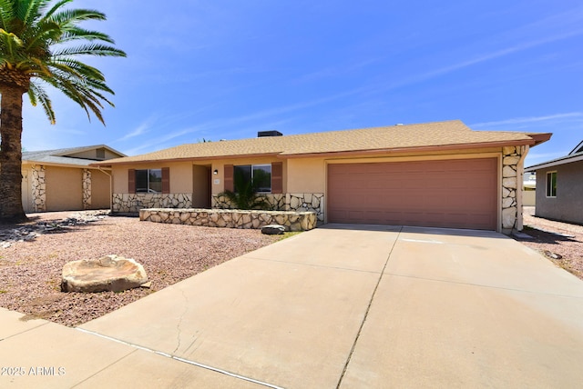 863 Leisure World, Mesa, AZ 85206 - single story home featuring driveway, an attached garage, stucco siding, and stone siding