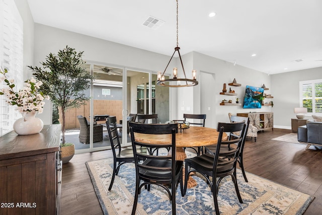 11233 N Blakely St, Surprise, AZ 85388 - dining room with hardwood / wood-style floors, a chandelier, recessed lighting, and ceiling fan