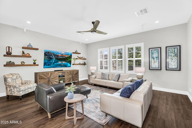 11233 N Blakely St, Surprise, AZ 85388 - living area featuring baseboards, a ceiling fan, wood finished floors, and recessed lighting