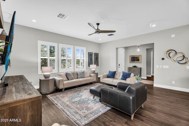 11233 N Blakely St, Surprise, AZ 85388 - living area featuring a ceiling fan, wood finished floors, baseboards, and recessed lighting