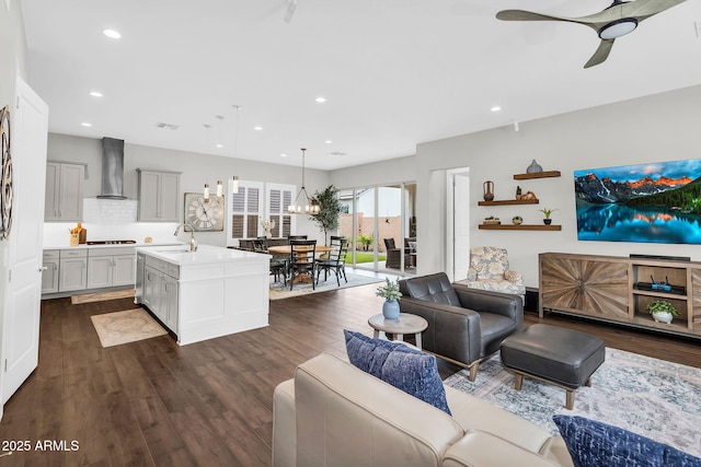 11233 N Blakely St, Surprise, AZ 85388 - living area featuring dark wood-style flooring, recessed lighting, and ceiling fan