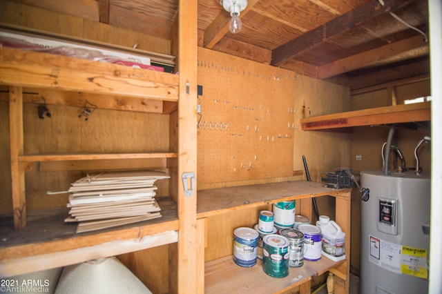 storage room featuring electric water heater