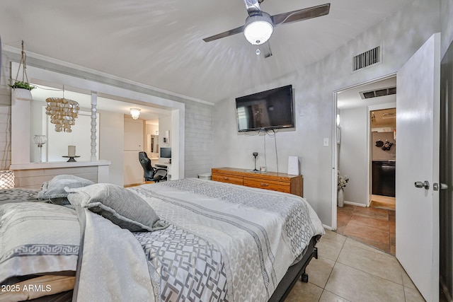11815 N 112th Dr, Youngtown, AZ 85363 - bedroom with light tile patterned floors, baseboards, ceiling fan, crown molding, and an office area