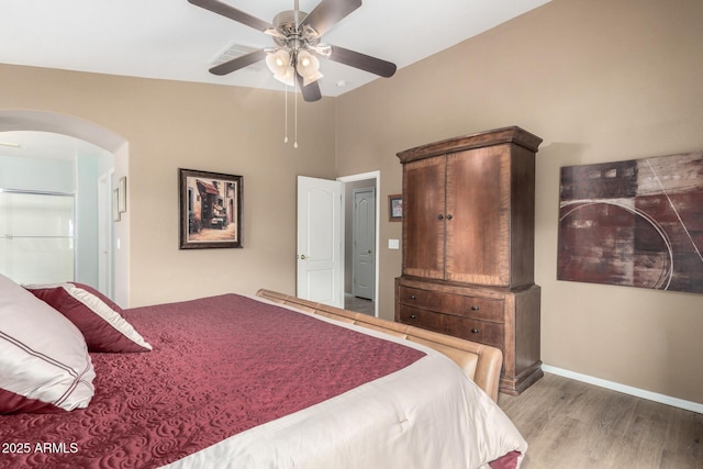 bedroom featuring ceiling fan and wood-type flooring