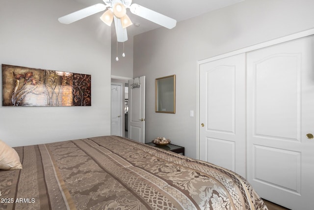 bedroom with a closet and ceiling fan