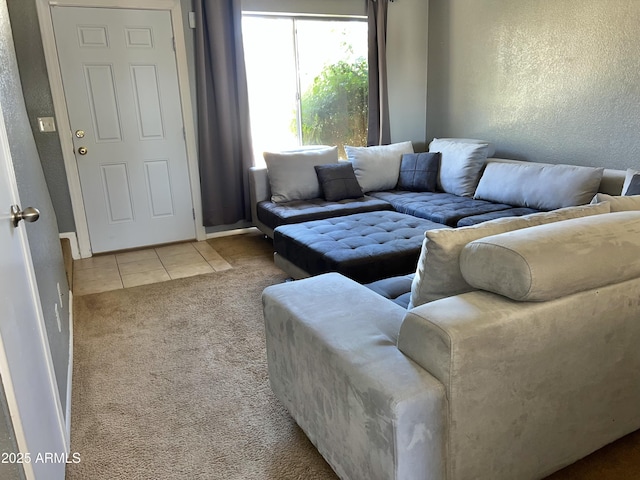 19601 N 7th St Ave Unit 1036, Phoenix, AZ 85024 - carpeted living area with a textured wall, baseboards, and tile patterned flooring
