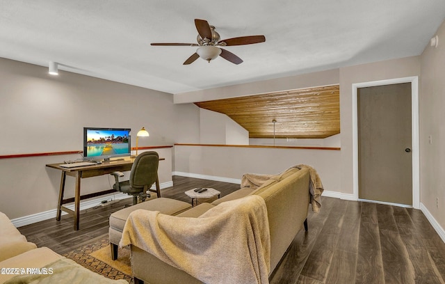 2800 N Saddleback Way Unit 2, Flagstaff, AZ 86004 - living room with wood finished floors, a ceiling fan, vaulted ceiling, and baseboards