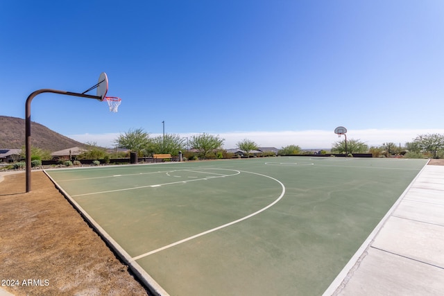 view of sport court featuring a mountain view