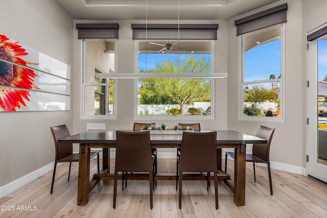 dining room with baseboards and light wood finished floors