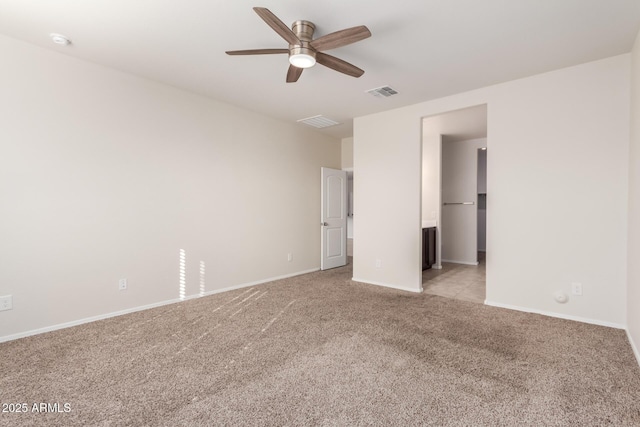 unfurnished bedroom with ceiling fan and light colored carpet