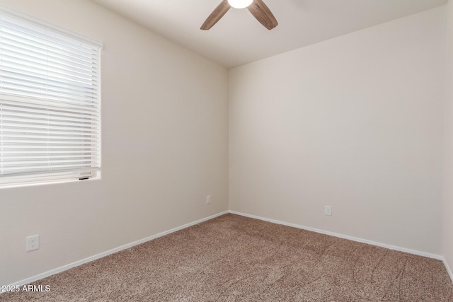 spare room with ceiling fan and carpet flooring