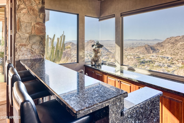 interior space with a mountain view