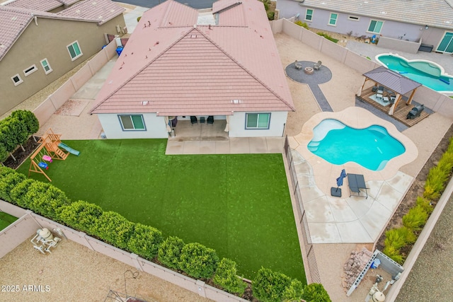 exterior space with a gazebo, a yard, and a patio area