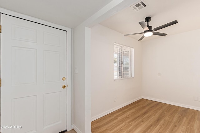 foyer featuring light hardwood / wood-style flooring and ceiling fan