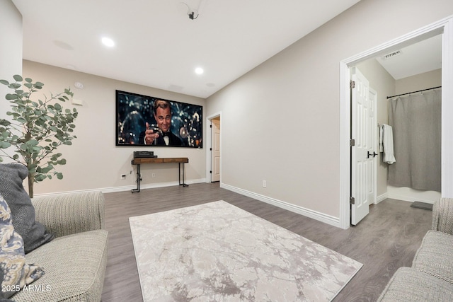 interior space with dark hardwood / wood-style floors