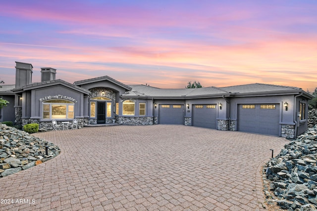 prairie-style home with a garage