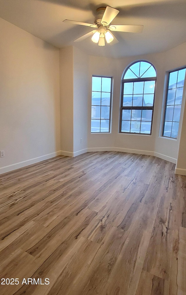 unfurnished room featuring light hardwood / wood-style floors and ceiling fan