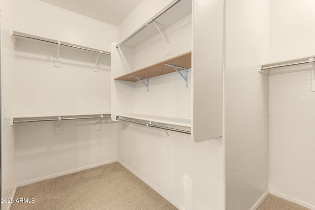 walk in closet with light colored carpet