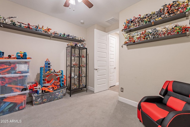 5012 S Girard St, Gilbert, AZ 85298 - living area featuring baseboards, a ceiling fan, visible vents, and carpet floors