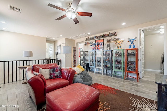5012 S Girard St, Gilbert, AZ 85298 - living room with a ceiling fan, visible vents, recessed lighting, attic access, and baseboards