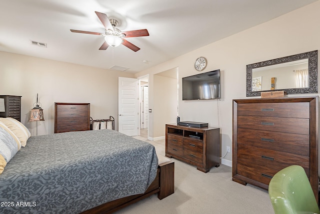5012 S Girard St, Gilbert, AZ 85298 - bedroom featuring visible vents, baseboards, a ceiling fan, and light carpet