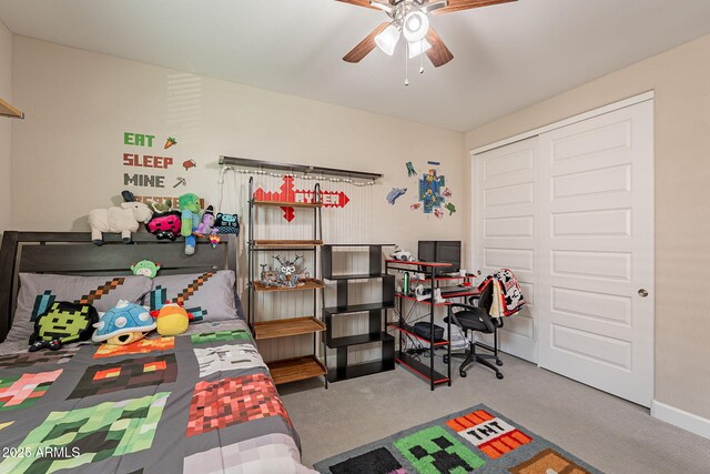 5012 S Girard St, Gilbert, AZ 85298 - carpeted bedroom featuring a closet, ceiling fan, and baseboards