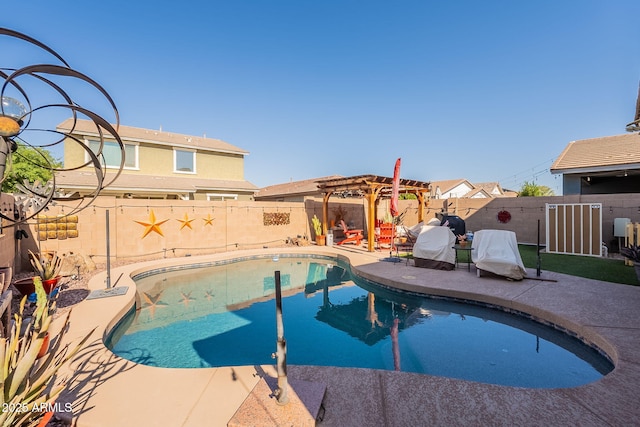 5012 S Girard St, Gilbert, AZ 85298 - view of swimming pool featuring a pergola, a patio, a fenced backyard, and a fenced in pool