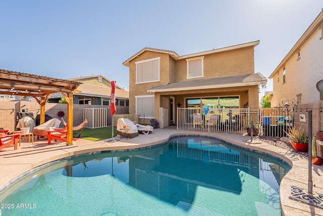 5012 S Girard St, Gilbert, AZ 85298 - view of pool with a fenced in pool, a pergola, a patio area, and a fenced backyard
