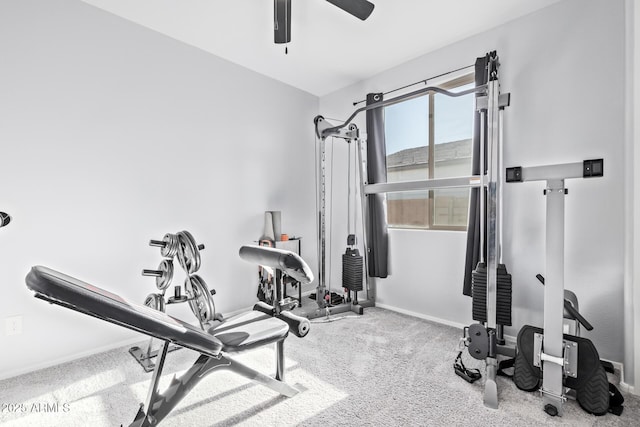 1005 W Lincoln Ave, Coolidge, AZ 85128 - exercise area featuring a ceiling fan, carpet, and baseboards