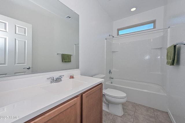 full bathroom with tile patterned flooring, vanity, shower / bathtub combination, and toilet