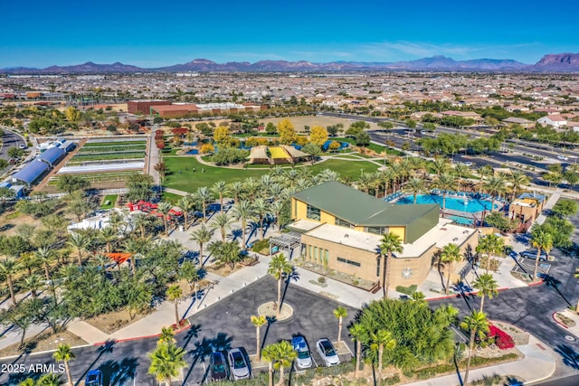 bird's eye view with a mountain view