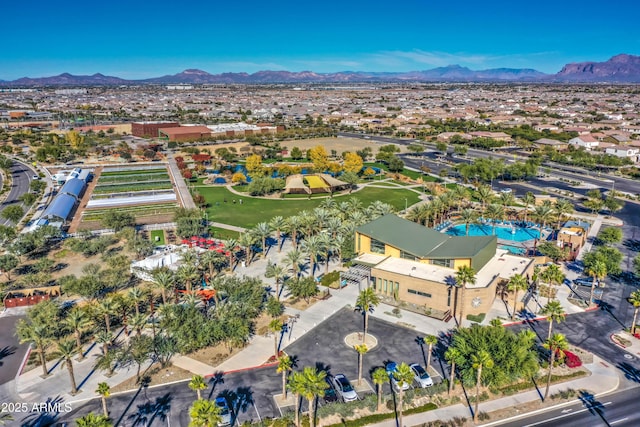 bird's eye view with a mountain view