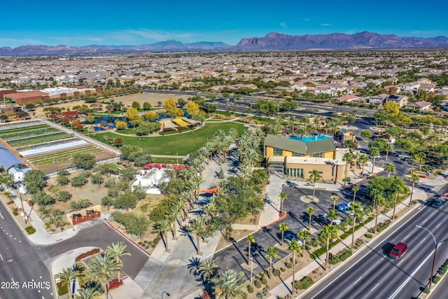 bird's eye view with a mountain view