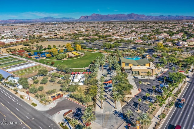 drone / aerial view with a mountain view