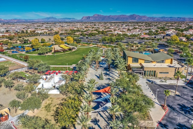 drone / aerial view featuring a mountain view