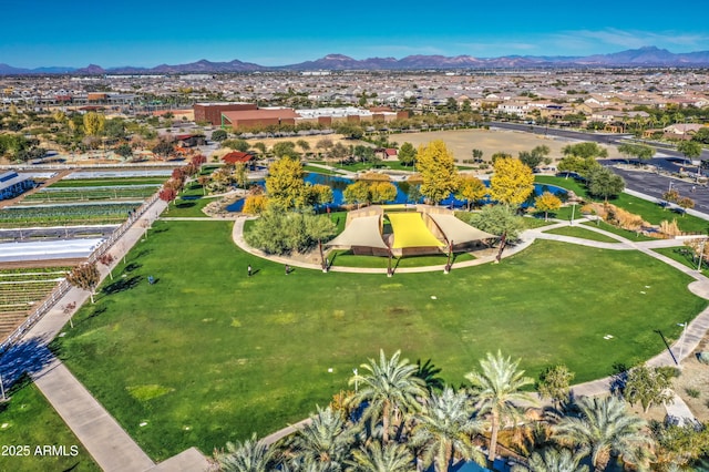 drone / aerial view with a mountain view