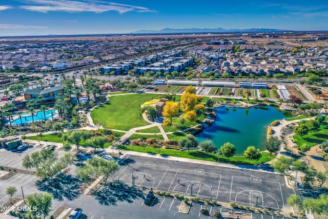 drone / aerial view featuring a water view