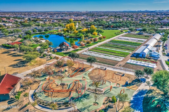 bird's eye view featuring a water view