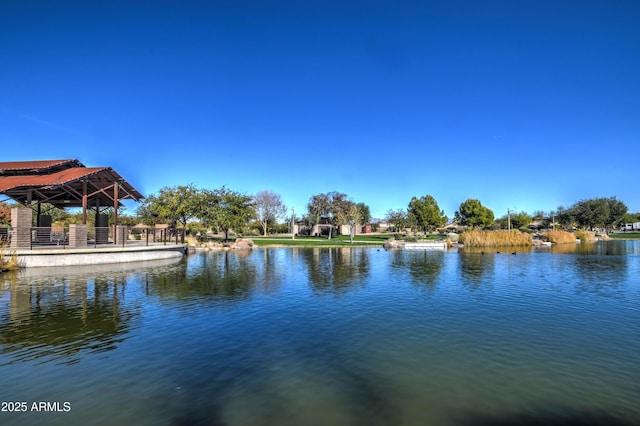 property view of water with a gazebo