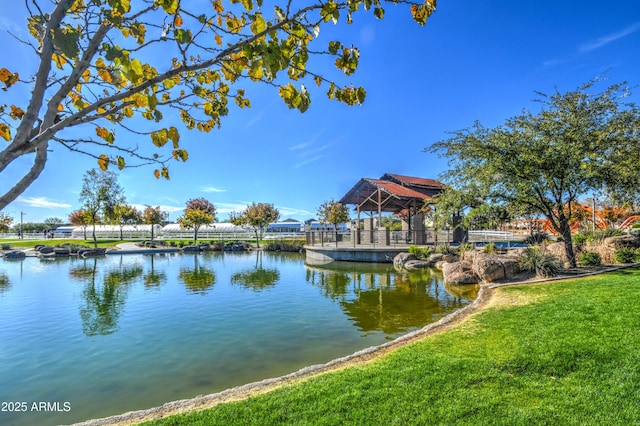 water view featuring a gazebo