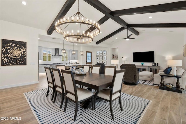 17146 W Mountainair St, Surprise, AZ 85388 - dining area with a chandelier, light wood finished floors, baseboards, ceiling fan, and recessed lighting