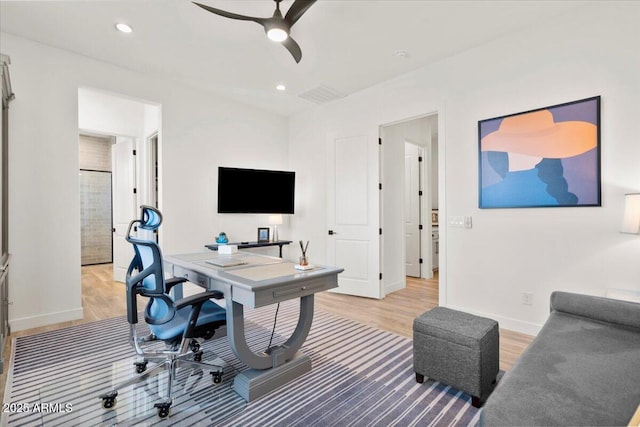 17146 W Mountainair St, Surprise, AZ 85388 - office featuring light wood finished floors, ceiling fan, baseboards, and recessed lighting
