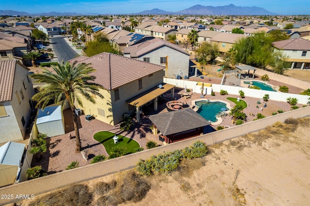 aerial view with a residential view and a mountain view