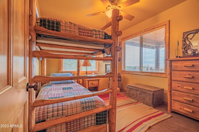 bedroom featuring carpet and ceiling fan