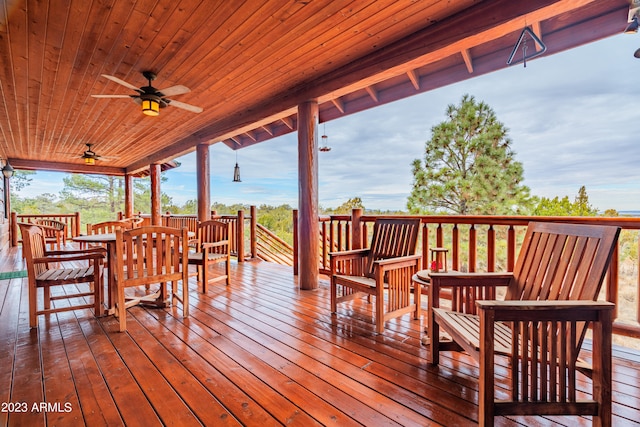 wooden deck with ceiling fan