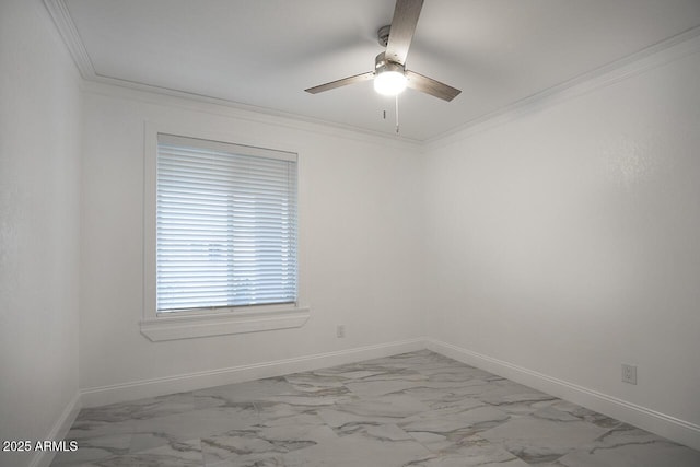 4202 W Purdue Ave, Phoenix, AZ 85051 - unfurnished room featuring ceiling fan, light marble finish floors, ornamental molding, and baseboards