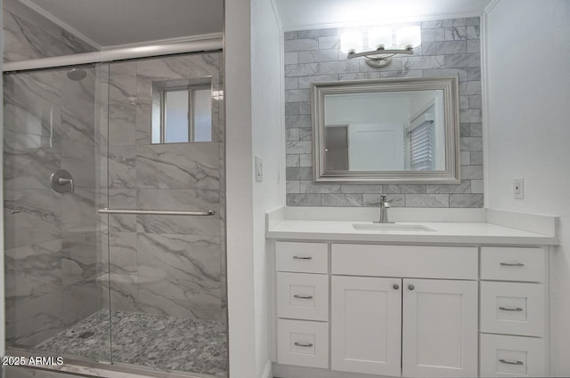 4202 W Purdue Ave, Phoenix, AZ 85051 - full bath with a marble finish shower, vanity, and crown molding