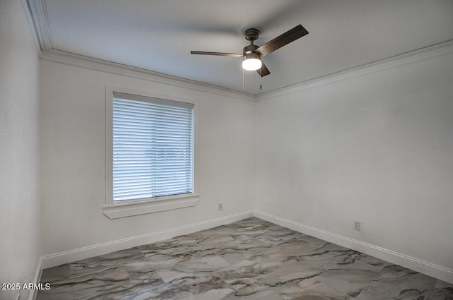 4202 W Purdue Ave, Phoenix, AZ 85051 - empty room featuring a ceiling fan, ornamental molding, marble finish floors, and baseboards